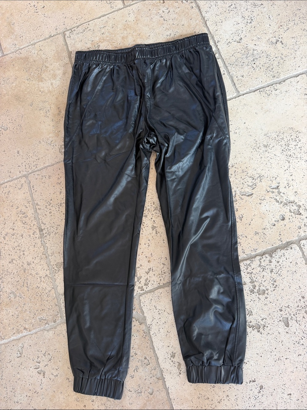 NWT! DAVID LERNER FAUX LEATHER TRACK PANTS joggers large
